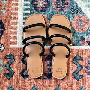 Wren Triple Strap Square Toe Slip On Sandals